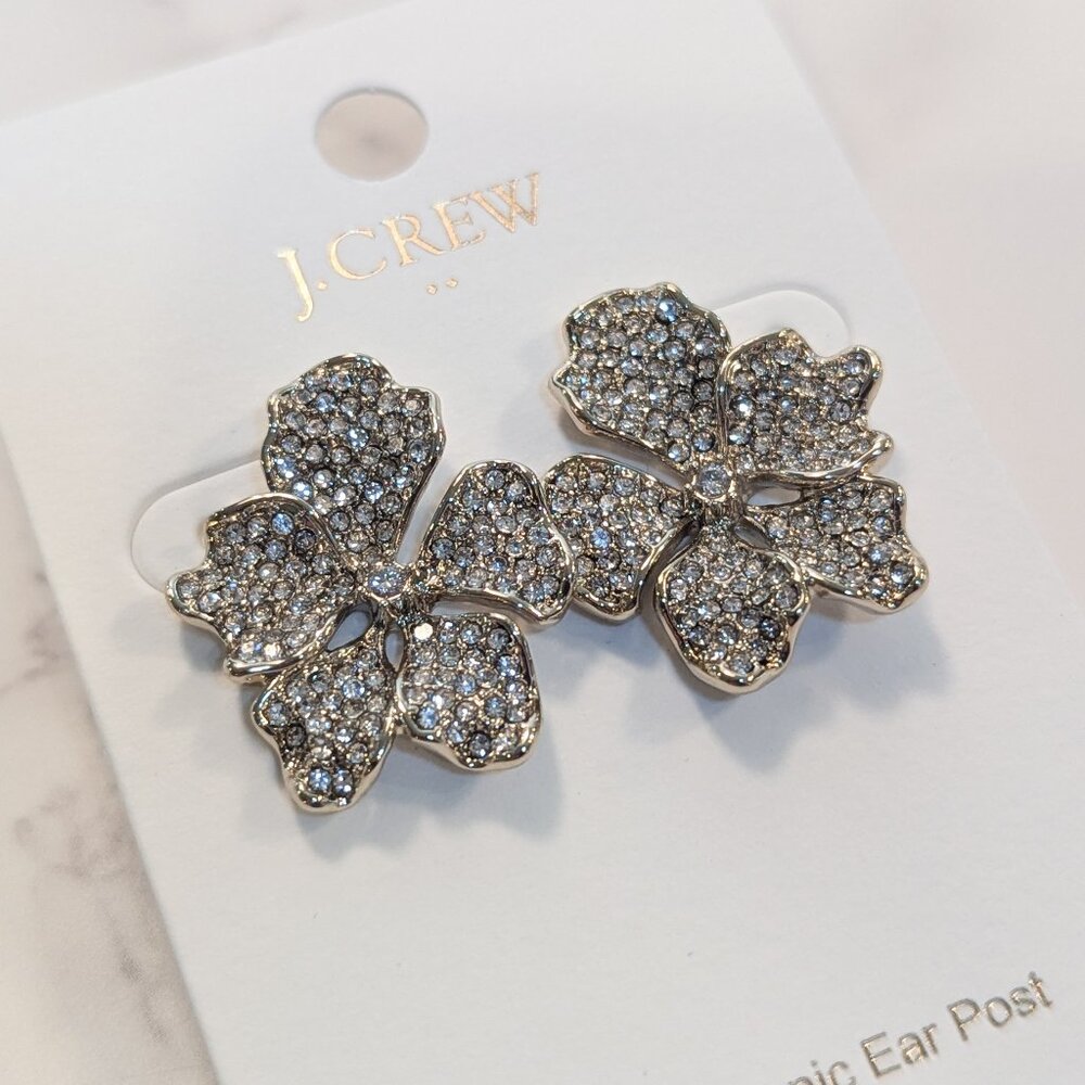 J.Crew Factory Crystal Flower Statement Earrings